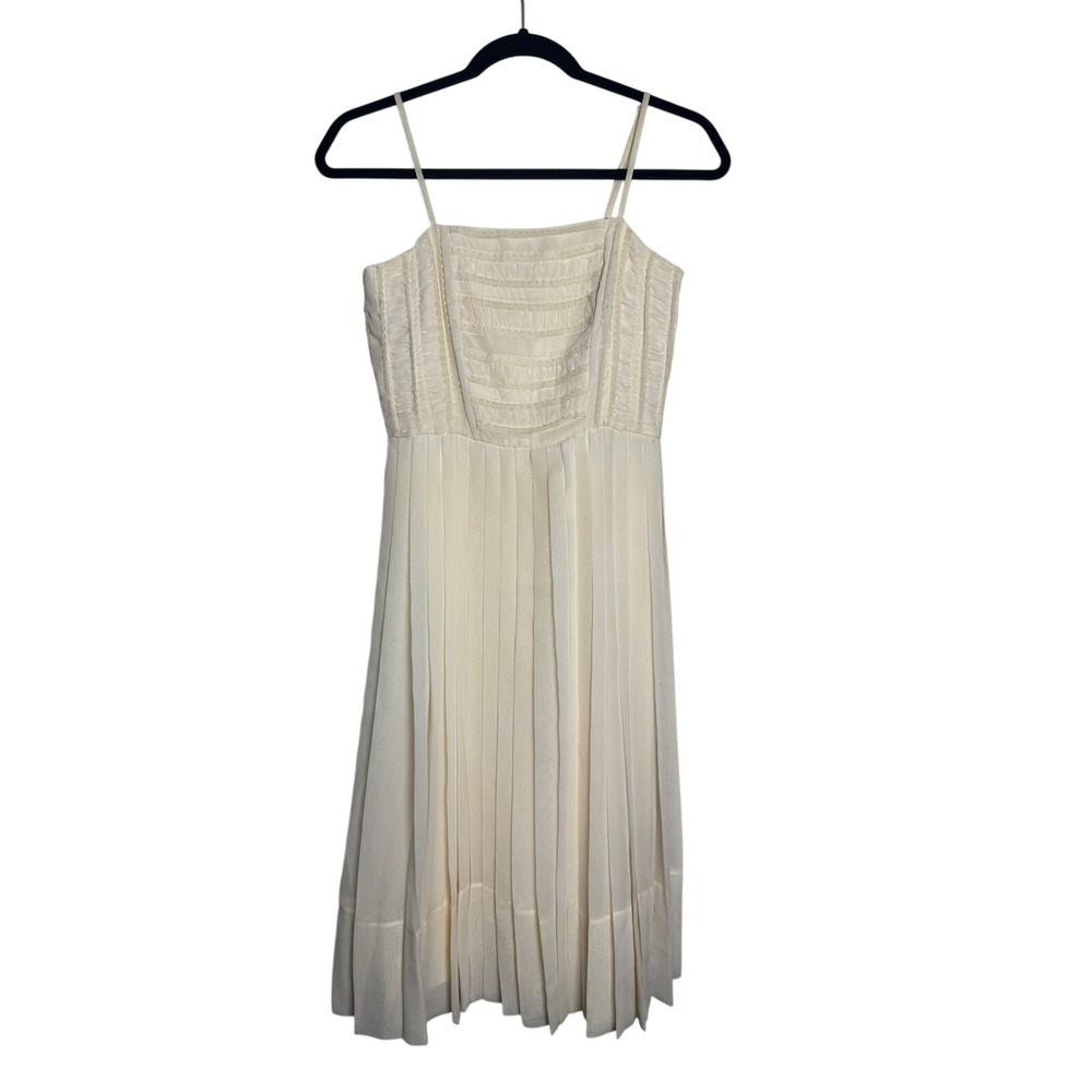Banana Republic Ivory Pleated Midi Dress Pintuck Lace Trim Cream Womens 0
